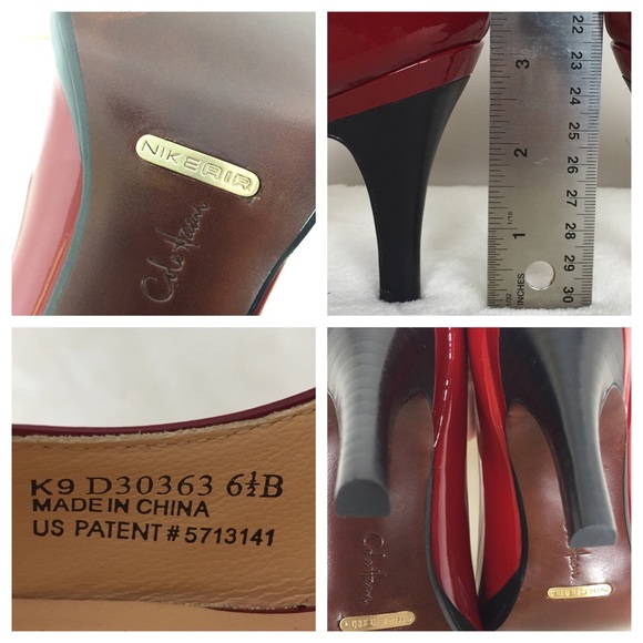 Cole Haan Nike Air Peep Toe Red Patent Pumps 6.5B - Picture 7 of 8